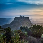 View of the old town of Bagnoregio before sunrise